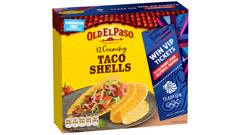 package of crunchy taco shells promoting paris olympic competition