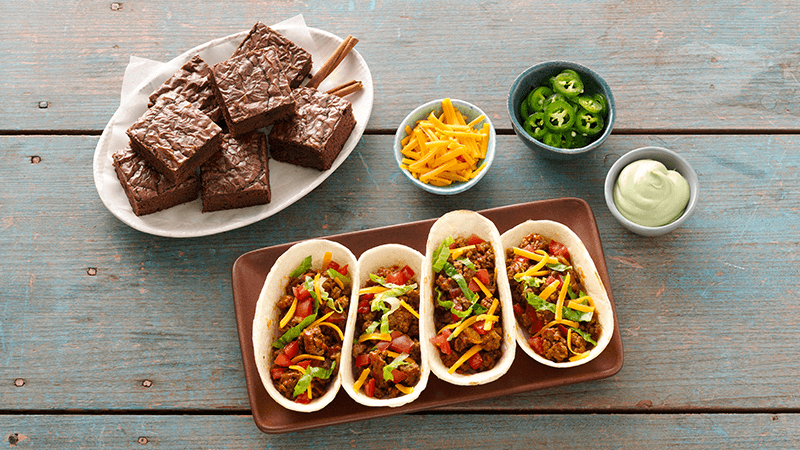 tacos served with brownie, cheese & mayo