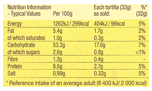 6 large extra thin tortillas nutrition