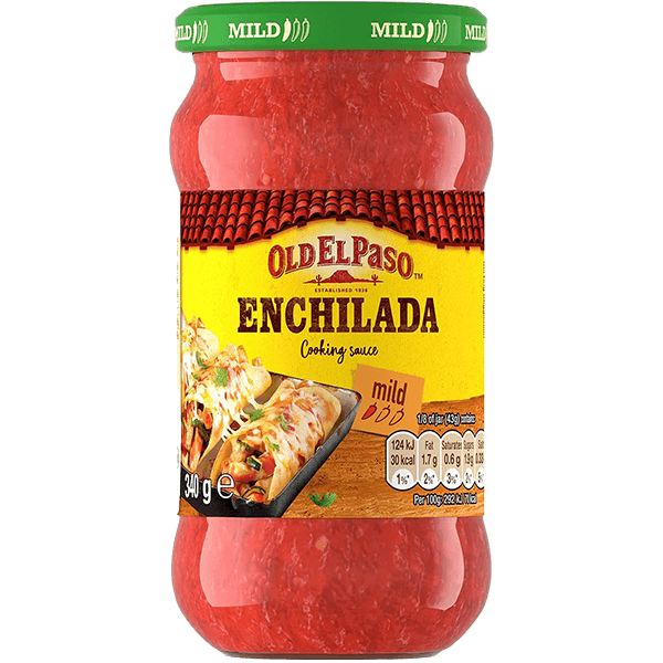 glass jar of Old El Paso's mild Enchilada cooking sauce (340g)