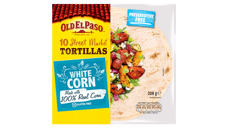 pack of Old El Paso's 10 gluten free white corn street market tortillas (208g)