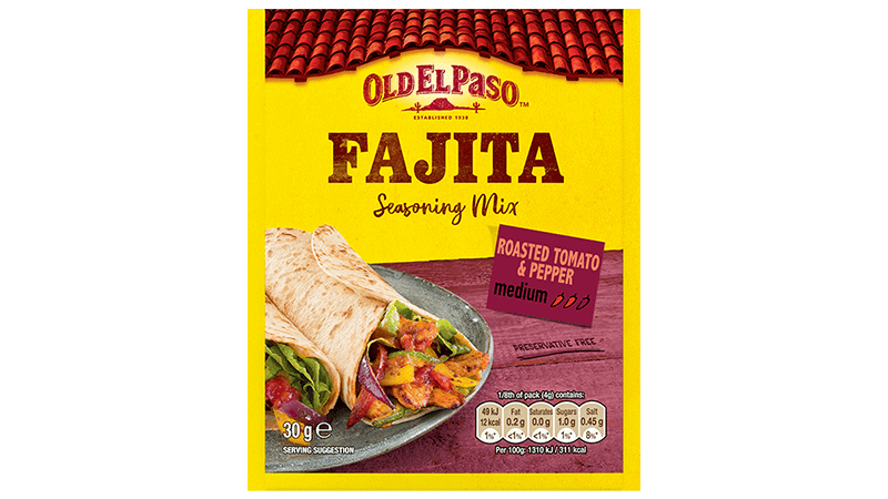 pack of Old El Paso's roasted tomato and pepper fajita spice mix (30g)
