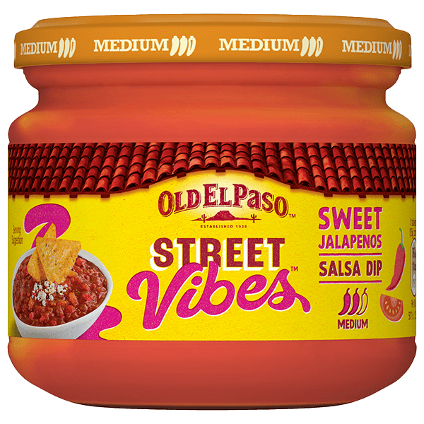 a jar of Old El Paso street vibes sweet jalapenos salsa dip, 335g