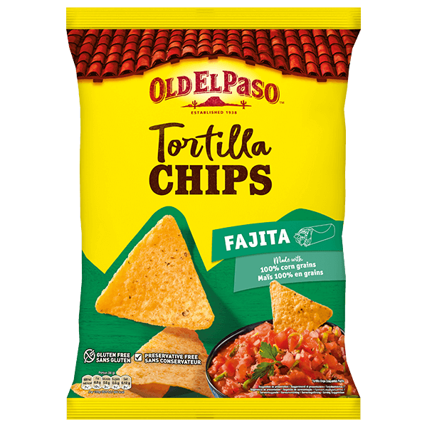 a pack of Old El Paso Tortilla Fajita Chips, 185g