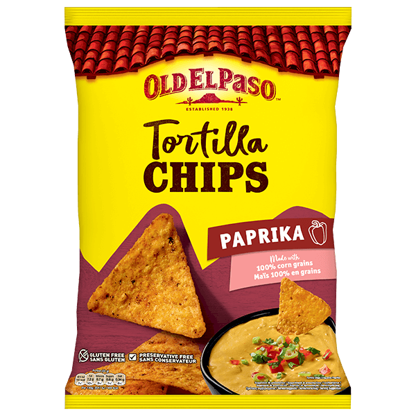 pack of Old El Paso's paprika tortilla chips, 185g